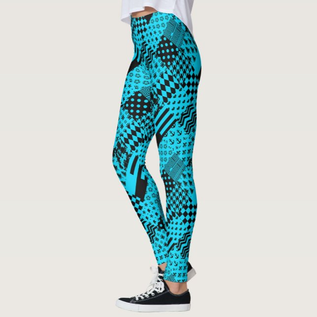Design der Patchwork-Muster in Blau-Schwarz Leggings (Von Creator hochgeladen)