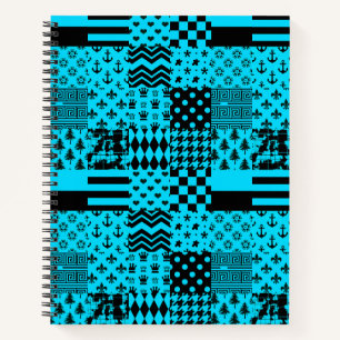 Design der Patchwork-Muster in Blau-Schwarz Notizbuch