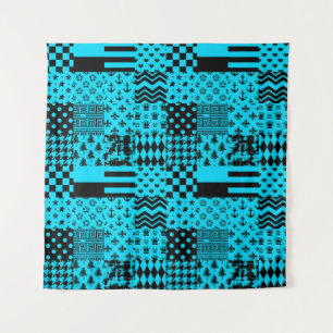 Design der Patchwork-Muster in Blau-Schwarz Wandteppich