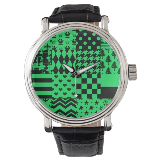 Design der Patchwork-Muster in grün schwarz Armbanduhr (Vorderseite)