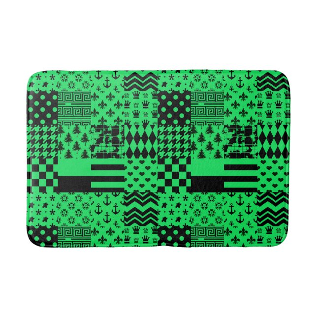 Design der Patchwork-Muster in grün schwarz Badematte (Vorderseite)
