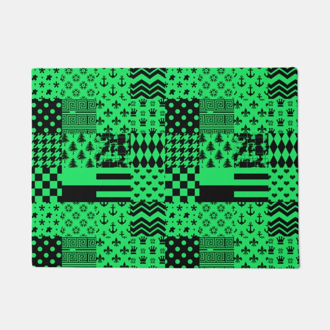 Design der Patchwork-Muster in grün schwarz Fußmatte (Vorderseite)