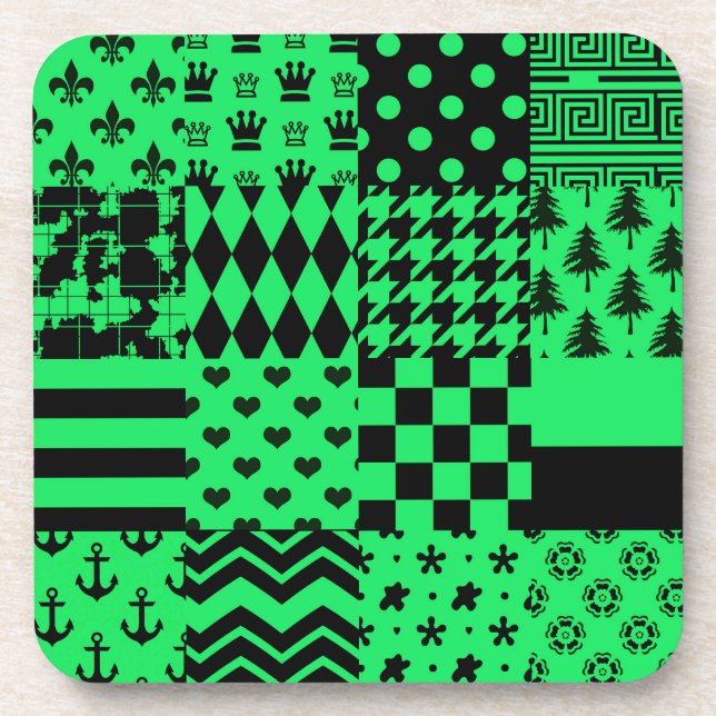 Design der Patchwork-Muster in grün schwarz Getränkeuntersetzer (Vorderseite)