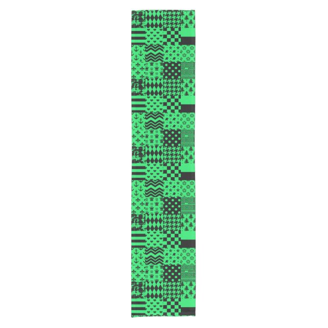 Design der Patchwork-Muster in grün schwarz Kurzer Tischläufer (Vorderseite)