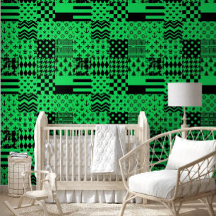 Design der Patchwork-Muster in grün schwarz Tapete