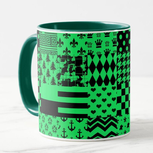 Design der Patchwork-Muster in grün schwarz Tasse (Von Creator hochgeladen)