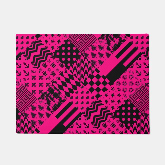 Design der Patchwork-Muster in rosa Schwarz Fußmatte (Vorderseite)