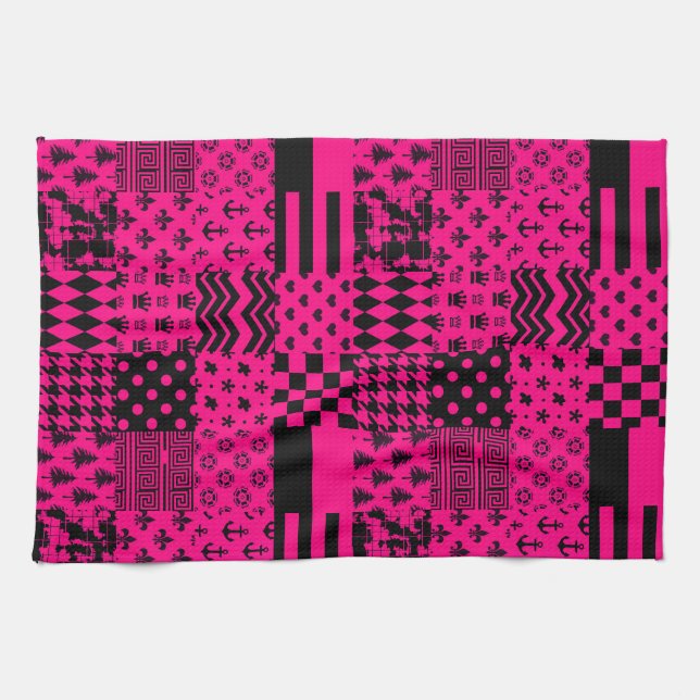 Design der Patchwork-Muster in rosa Schwarz Geschirrtuch (Horizontal)