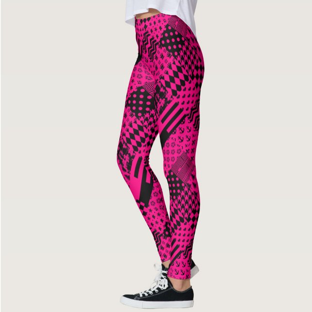 Design der Patchwork-Muster in rosa Schwarz Leggings (Von Creator hochgeladen)