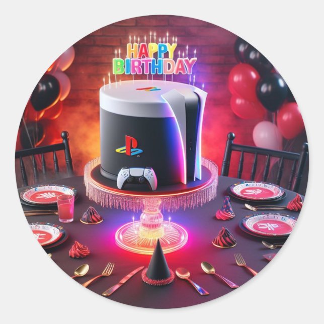 Design der Play-Station 5 Party Runder Aufkleber (Vorderseite)