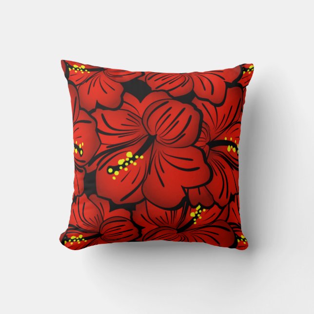 Design der Red Tropical Hawaiian Hibiskus Blume Kissen (Vorderseite)