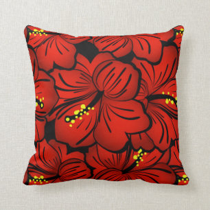 Design der Red Tropical Hawaiian Hibiskus Blume Kissen