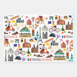 Design der Reisesymbole in Frankreich Geschenkpapier Set