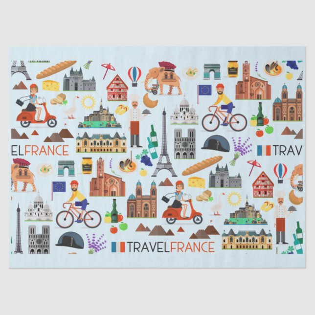 Design der Reisesymbole in Frankreich Seidenpapier (Vorderseite)