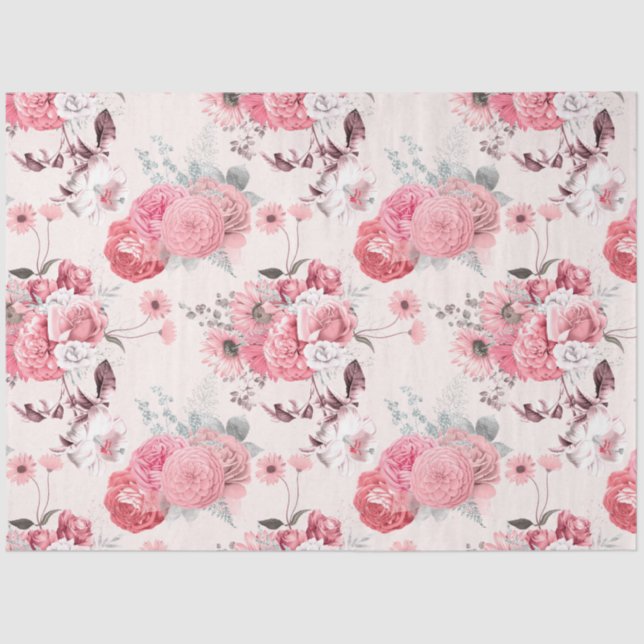 Design der rosa Blumenreihe 6 Seidenpapier (Vorderseite)