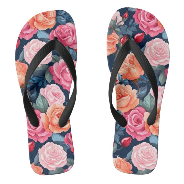 Design der rosa orangefarbenen Rose Flip Flops (Fußbett)