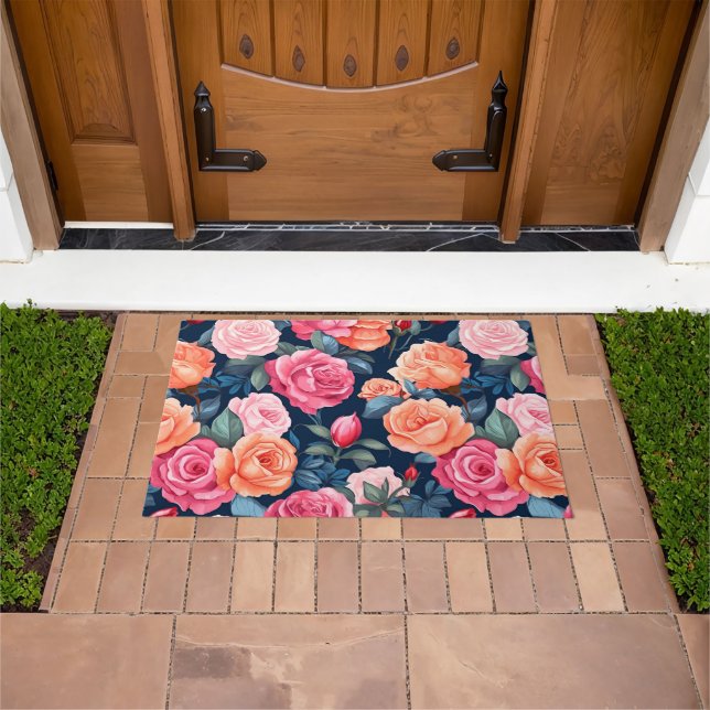 Design der rosa orangefarbenen Rose Fußmatte (Außenbereich)