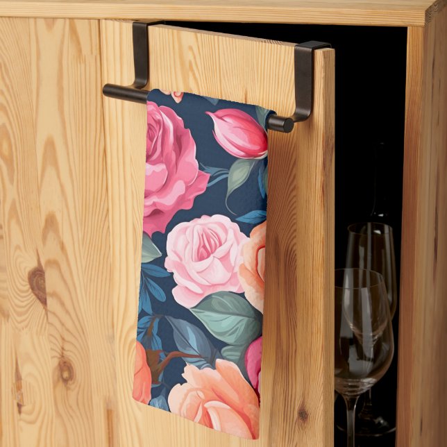 Design der rosa orangefarbenen Rose Geschirrtuch (Drittel gefaltet)