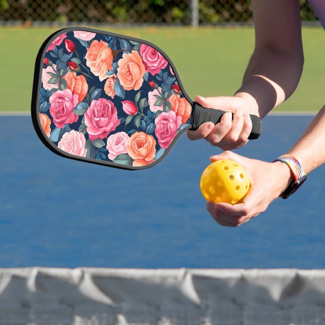 Design der rosa orangefarbenen Rose Pickleball Schläger (InSitu)