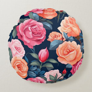 Design der rosa orangefarbenen Rose Rundes Kissen