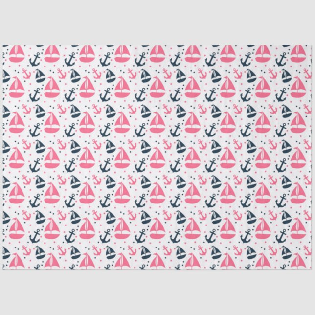 Design der rosa und marinen Nautikserie 13 Seidenpapier (Vorderseite)