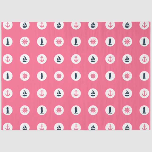 Design der rosa und marinen Nautikserie 15 Seidenpapier (Vorderseite)