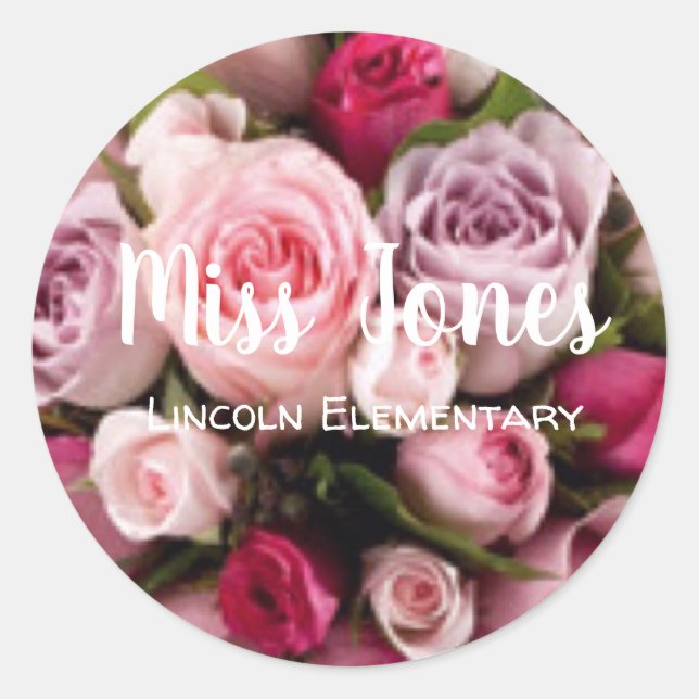 Design der Rose Monogram Teacher Runder Aufkleber (Vorderseite)