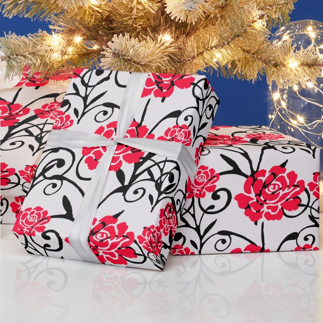 Design der rote Rose floral Illustration Geschenkpapier (Von Creator hochgeladen)