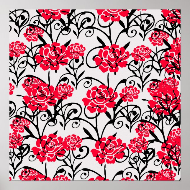Design der rote Rose floral Illustration Poster (Vorne)