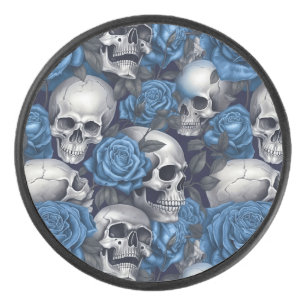 Design der Schädel- und Rose-Serie 12 Eishockey Puck