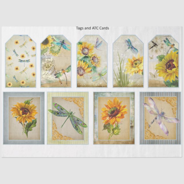 Design der Sonnenblumen- und Libellenreihe 11 Seidenpapier (Vorderseite)