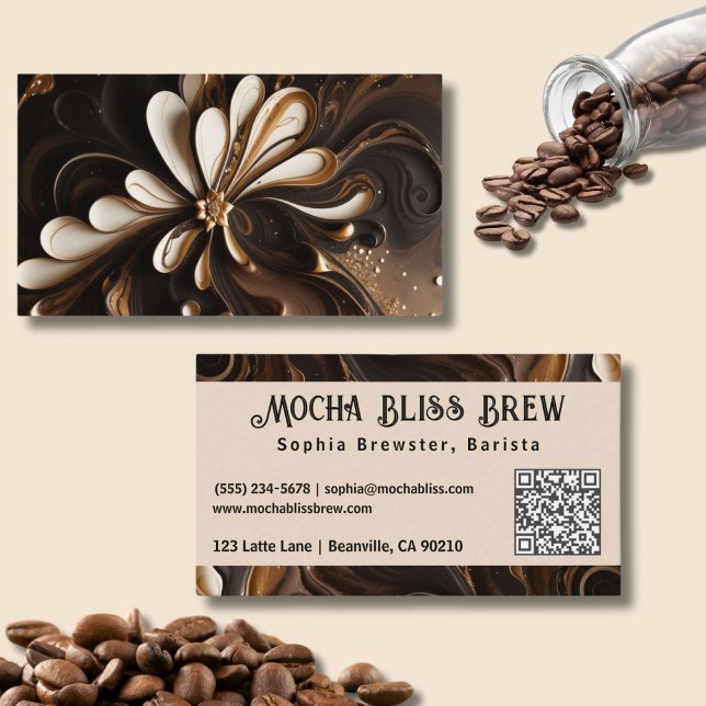 Design der stilvollen Coffee Lover QR Code Busines Visitenkarte (Mocha Coffee Inspired Business Cards with QR Code )