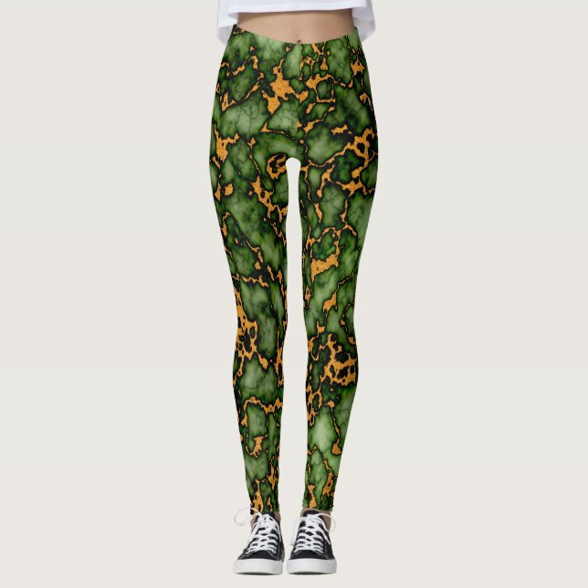 Design der Textur aus Grand Moss Green und Gold-Ma Leggings (Vorderseite)