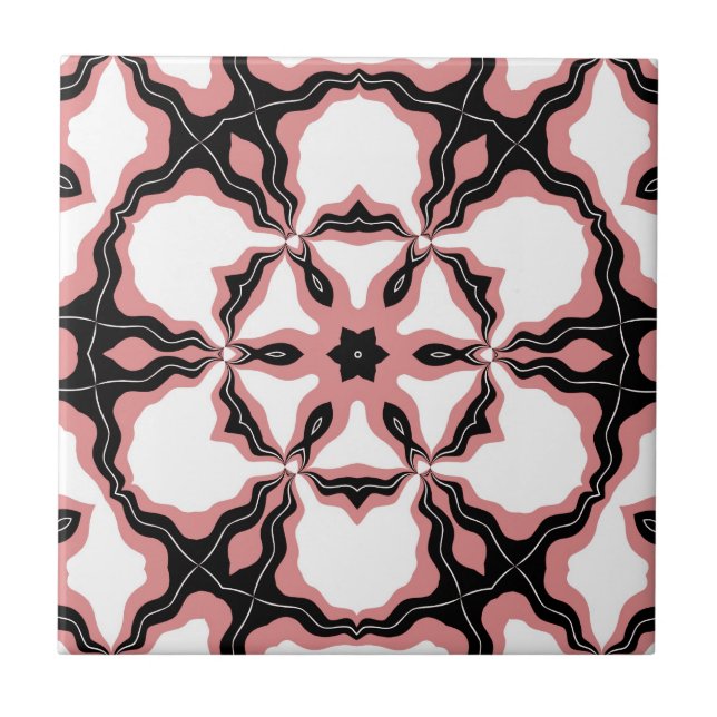 Design der Tile, Rosa, Weiß und Schwarz-Blume Fliese (Vorderseite)