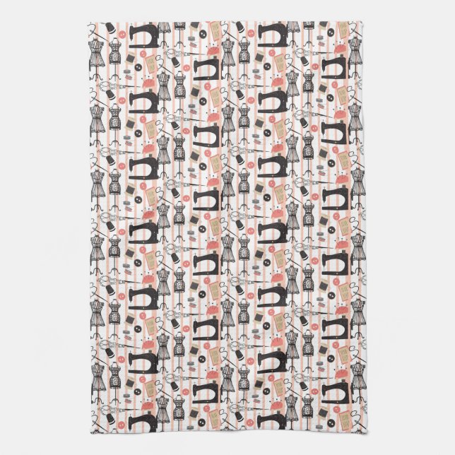 Design der Vintagen Nähmaschine, Crafty Sew Theme Geschirrtuch (Vertikal)