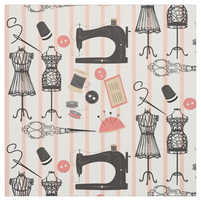 Design der Vintagen Nähmaschine, Crafty Sew Theme Stoff (Muster)