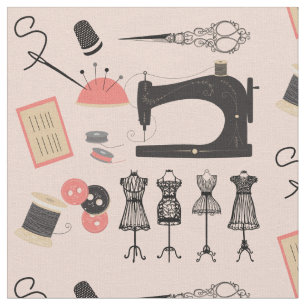 Design der Vintagen Nähmaschine, Crafty Sew Theme Stoff