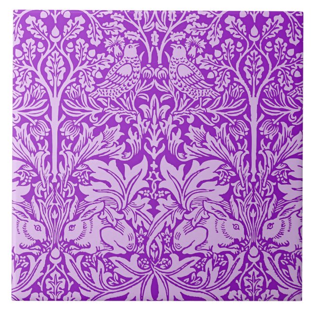 Design der Vögel und Kaninchen, farbenfrohe Lavend Fliese (Vorderseite)