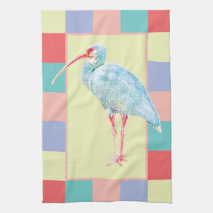 Design der Watercolor-Ibis-Bird-Checkerboard Geschirrtuch