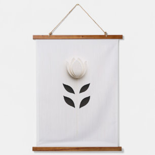 Design der weißen Blume Wandteppich Mit Holzrahmen