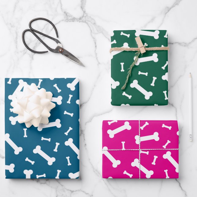 Design der weißen Hundeknochen Geschenkpapier Set (Vorderseite)