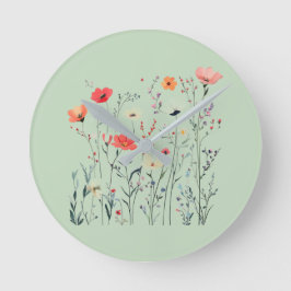 Design der Wilden Blume von Pastel Green, Sommerpa Runde Wanduhr