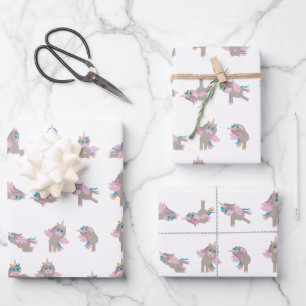 Design der Yoga-Posen für Einhorn Geschenkpapier Set