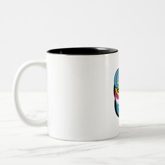 Design des abstrakten Face Art Logos Zweifarbige Tasse (Links)