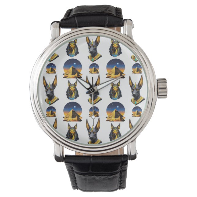 Design des alten Ägypten Pyramide Anubis Muster Armbanduhr (Vorderseite)