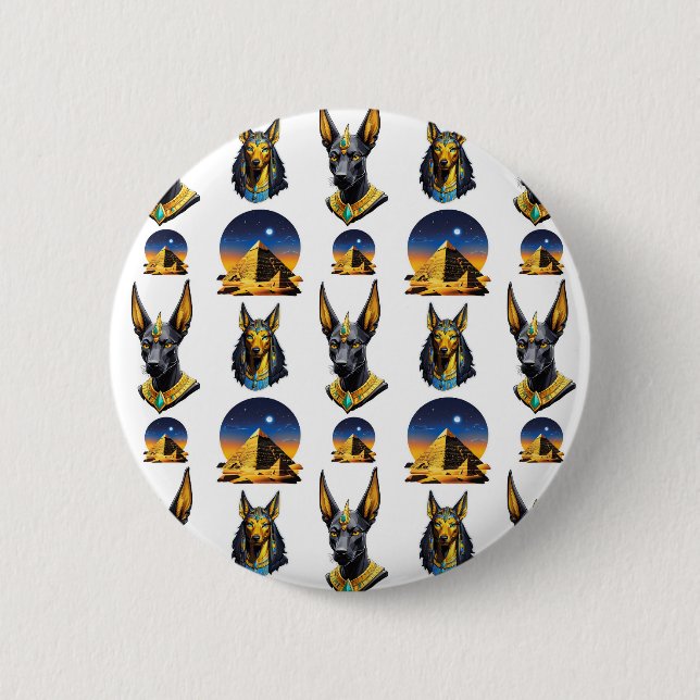 Design des alten Ägypten Pyramide Anubis Muster Button (Vorderseite)