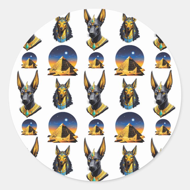 Design des alten Ägypten Pyramide Anubis Muster Runder Aufkleber (Vorderseite)