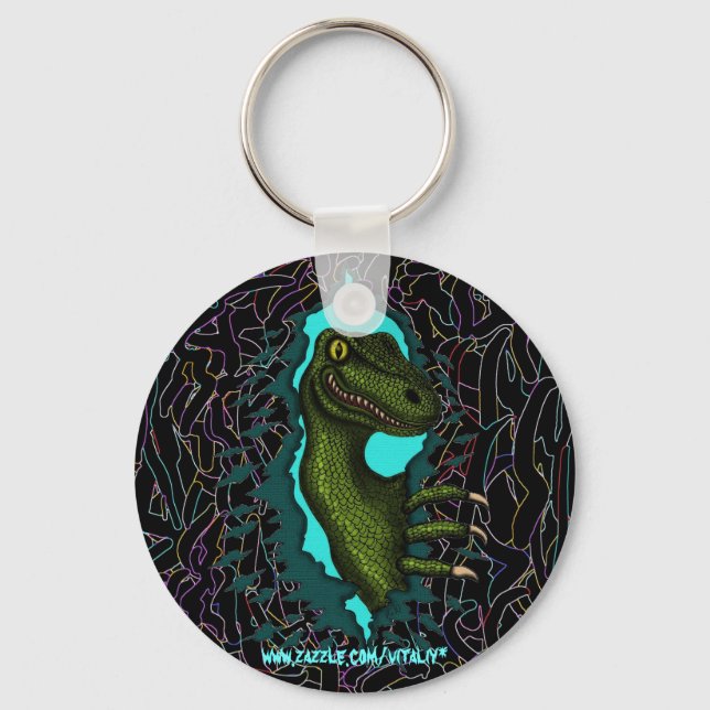 Design des coolen Velociraptor-Dinosaurier-Schlüss Schlüsselanhänger (Vorderseite)