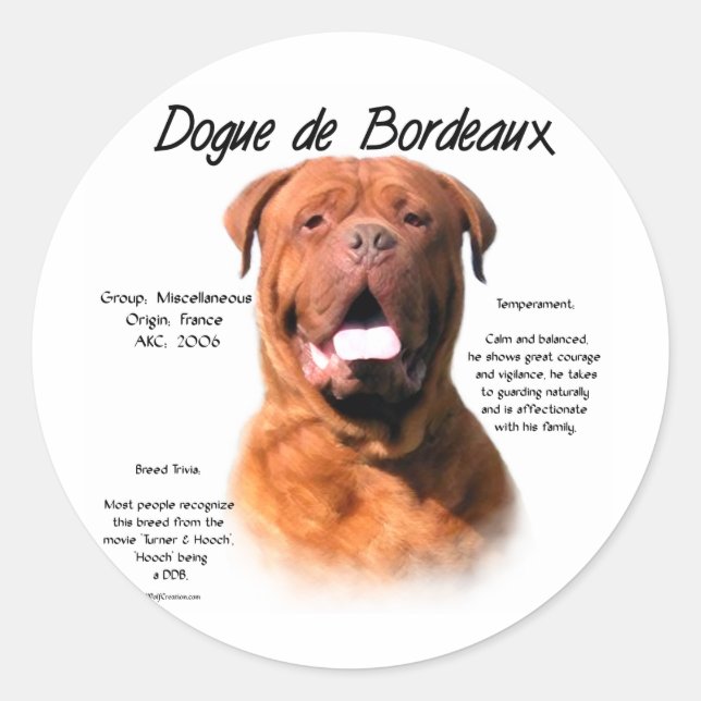 Design des Dogue de Bordeaux Runder Aufkleber (Vorderseite)