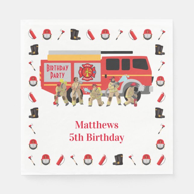 Design des Feuerwehrspielers Kind Geburtstagsparty Serviette (Vorderseite)